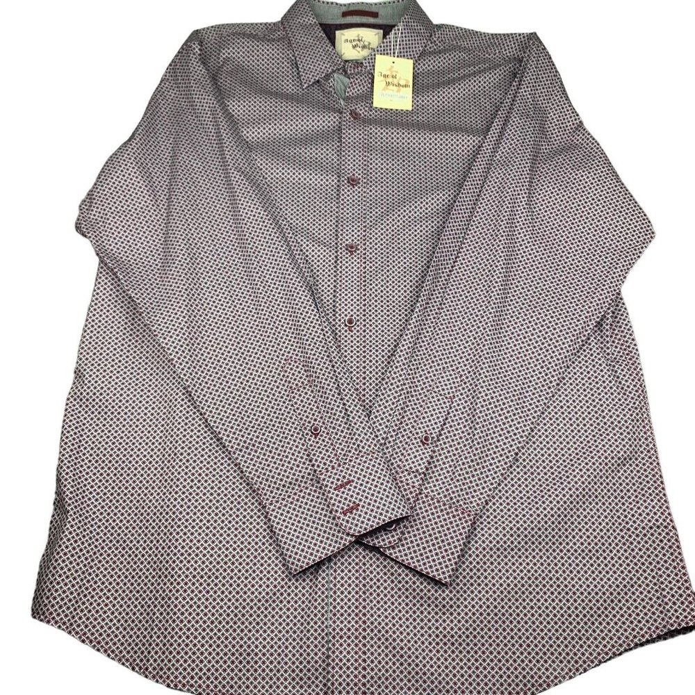 NWT Age Of Wisdom Men's Grey/Red Medallion Long Sleeve Button Up Shirt Size XXL